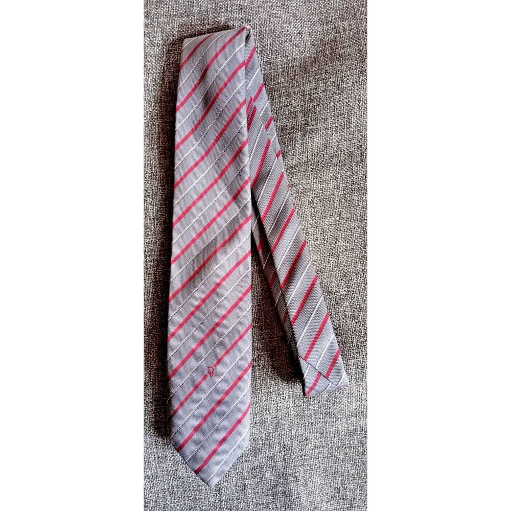 Tie 70s 80s 90s Y2K Mens Christian Dior Gray red striped 3 Wide 54 Long